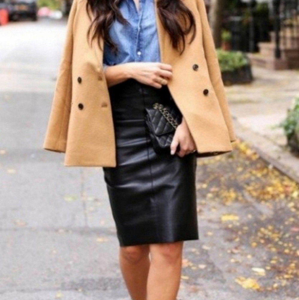 Lafayette 148 New York ADELINA Pencil Skirt 100٪ Supple Paneled Leather Bodycon